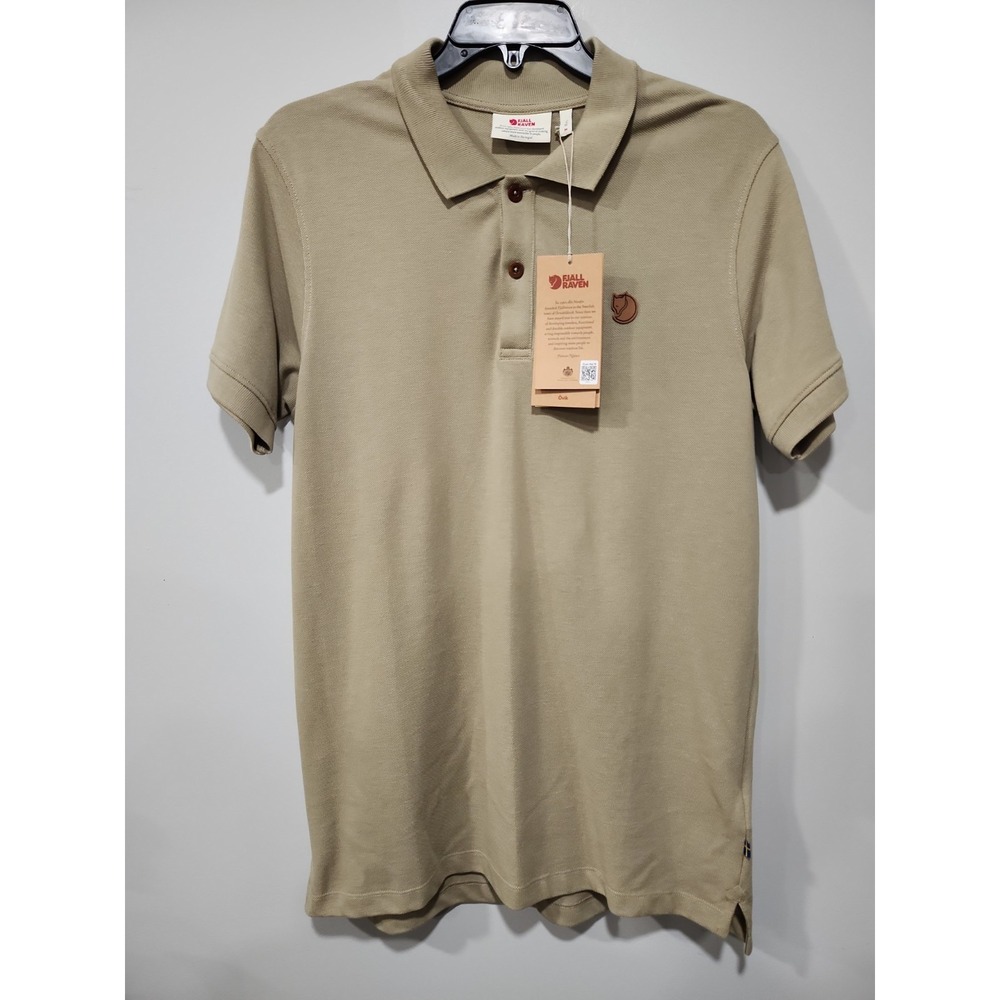 Fjallraven NWT Polo Shirt Mens Medium Short Sleeve Beige Sand Stone Ovik Casual